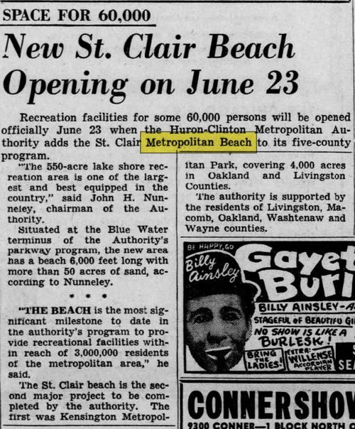 Lake St. Clair Metropark (Metro Beach, Metropolitan Beach) - May 1951 Article